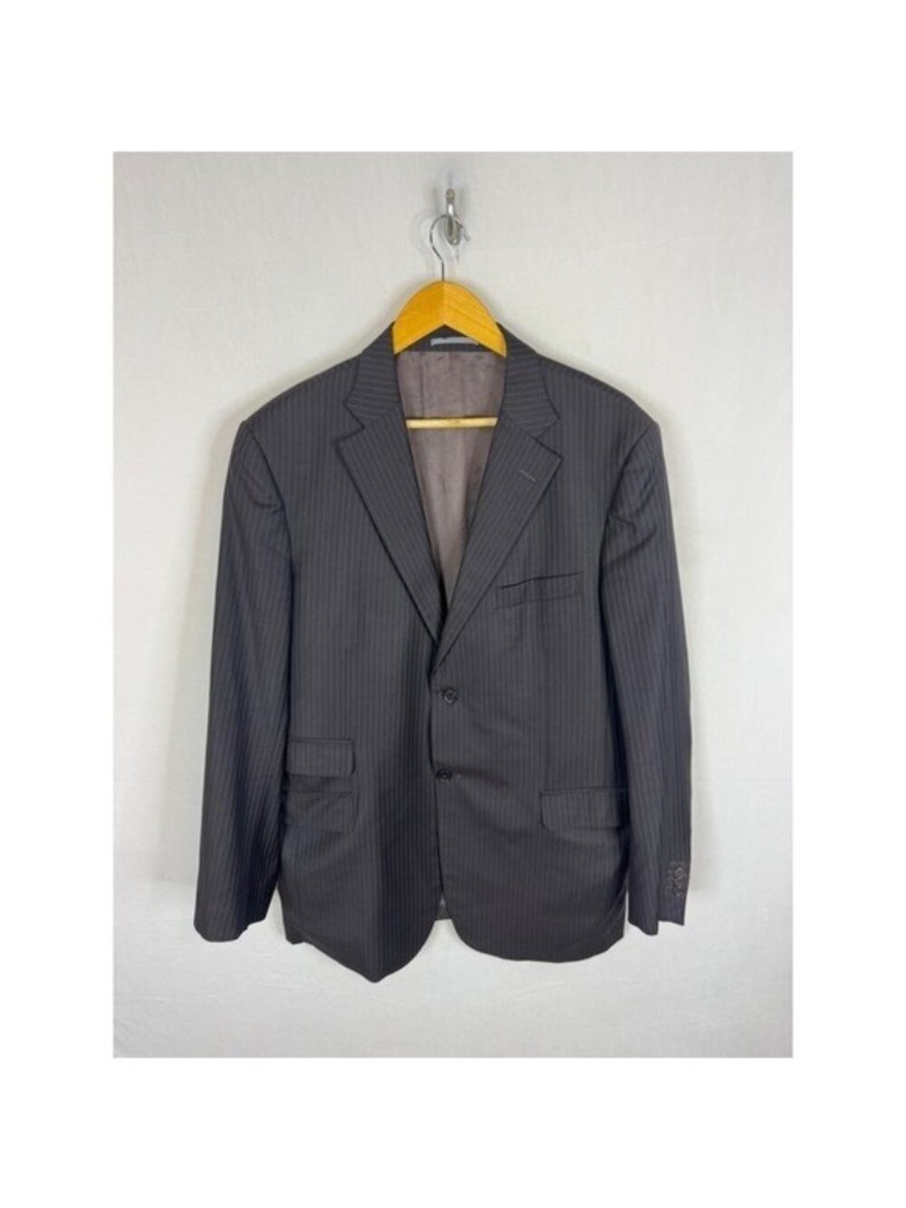 Massimo Dutti Collezioni Mens Pinstripe Blazer Super 120s Wool Italy Brown 44
